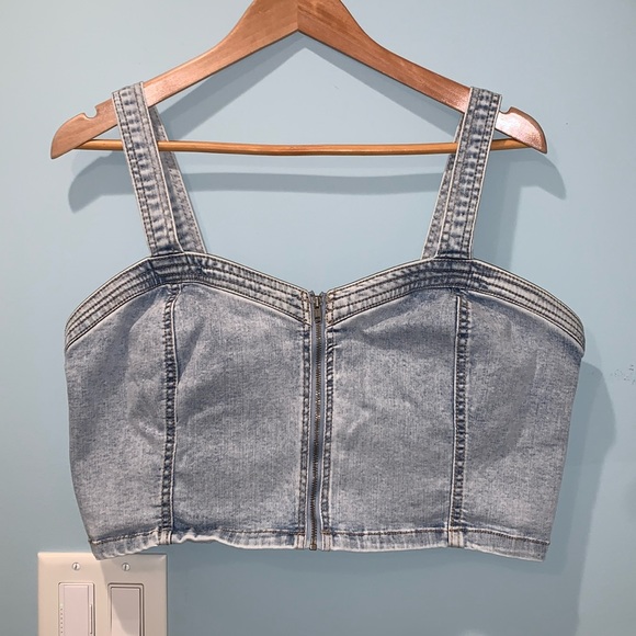 Wild Fable Corset Top Womens XXL Denim Sleeveless Smocked-Back Light Blue - Picture 1 of 6